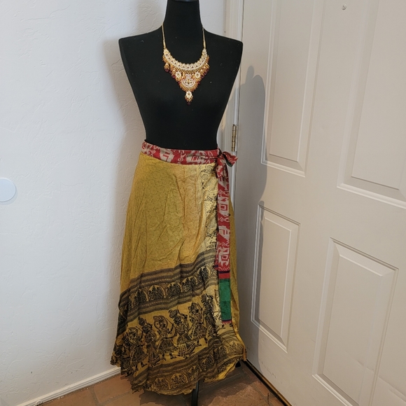 Brand New Sustainably Designed Boho Silk Reversible Wrap Skirt Dress - Picture 9 of 11